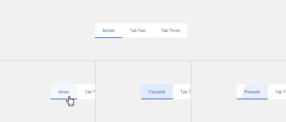 The hover, focus, and pressed states of an active tab